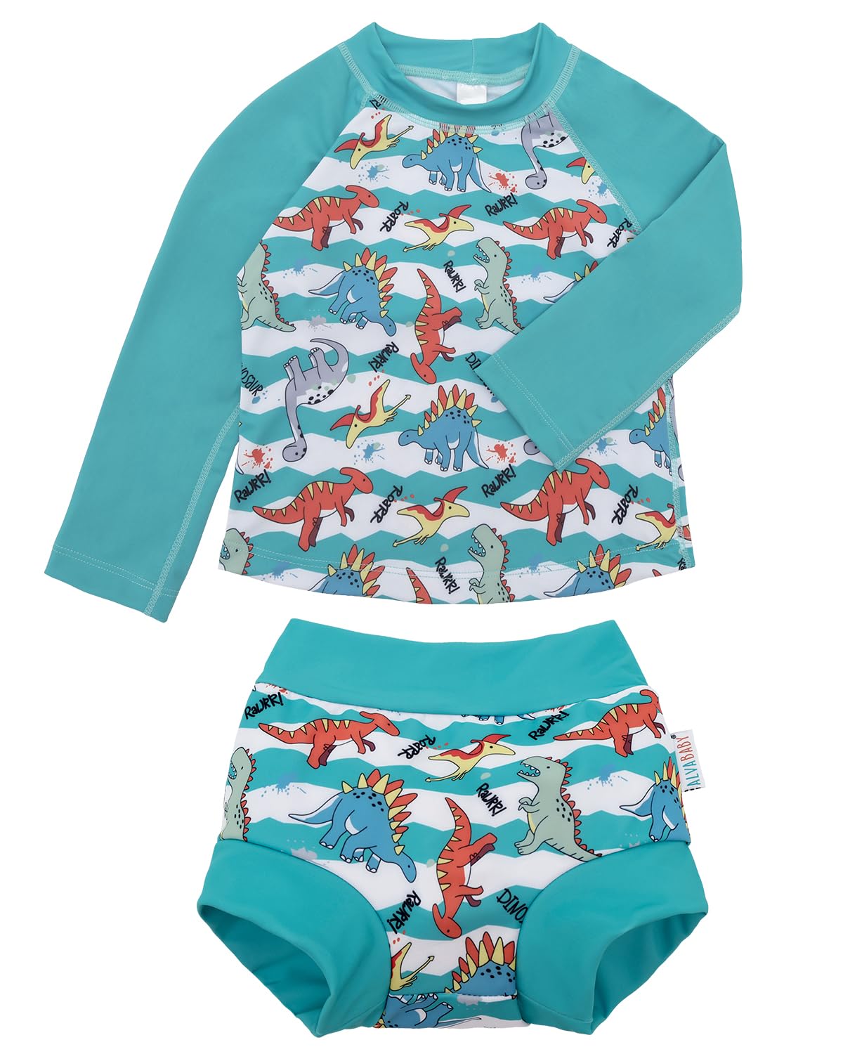 ALVA 2 Pcs Long Sleeve Rash Guard Swim Diaper Sets, Baby Toddler Swimsuit UPF 50+ Sun Protection for Boy and Girl