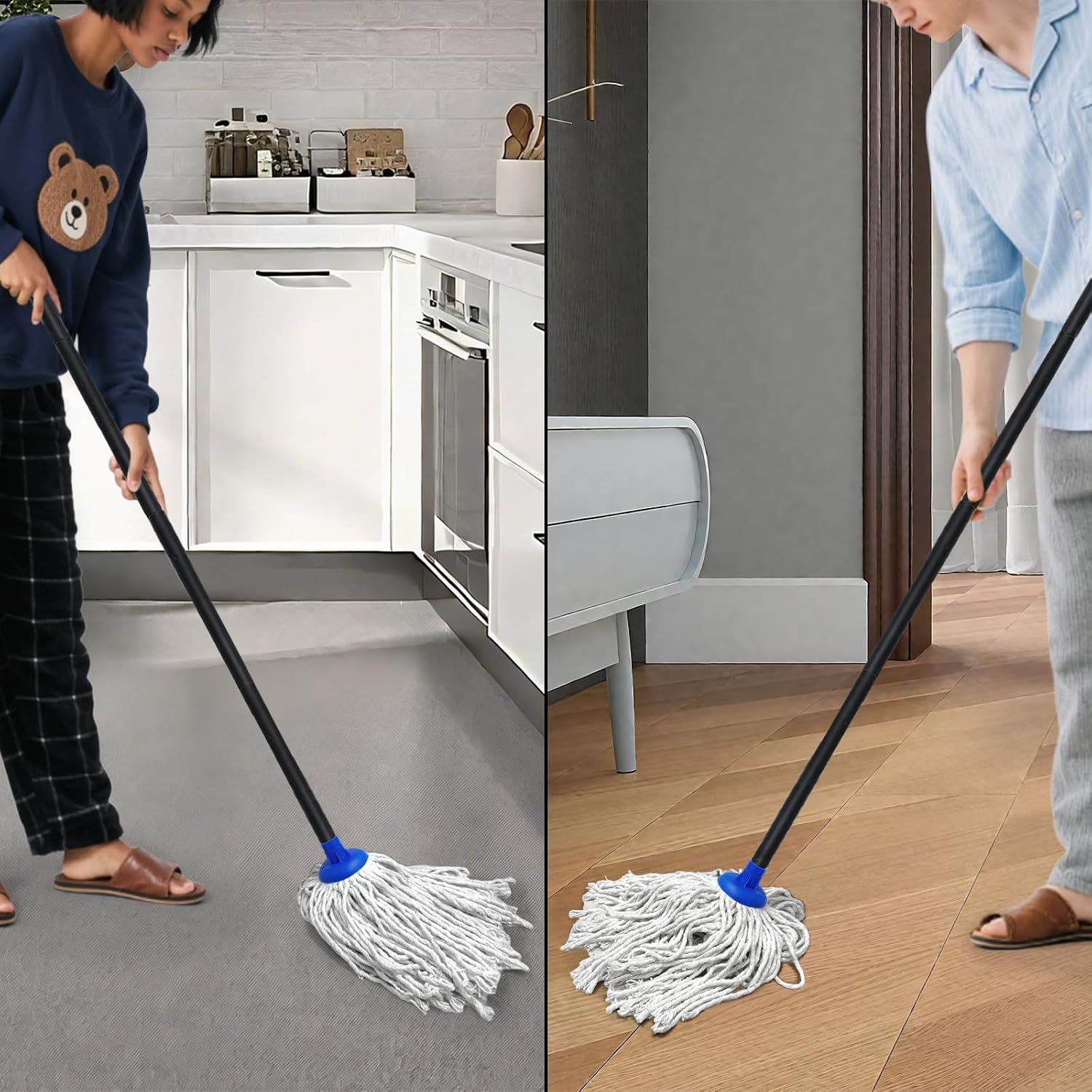 Indoor Mop for Floor Cleaning - Cotton Mops for Floor Cleaning, Regular Mop for Floors, 49-inch Simple Mops for Cleaning Living Rooms, Bathrooms, and Kitchens. (Dark Blue) image 3