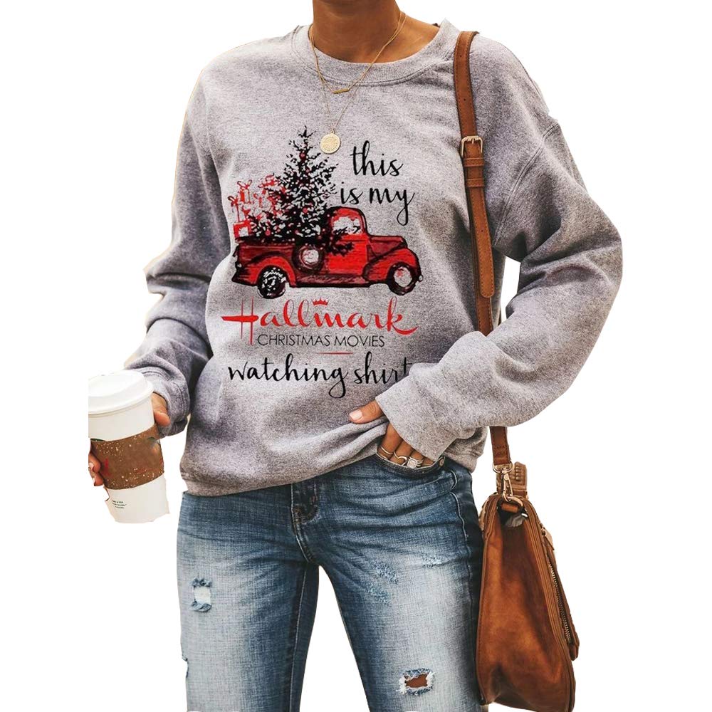 Womens Shirts Christmas Hallmark Letter Print Long Sleeve Loose