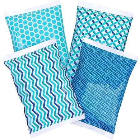 Thrive Reusable Ice Packs for Coolers and Insulated Lunch Bags (4 Pack) Light Weight, Unique Designs, Soft Sided and Gel Filled Lasts 4+ Hours