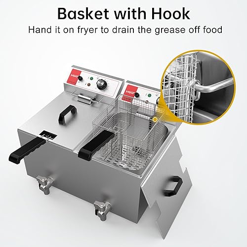 Miniatura 4 de Valgus Dual Tanks - Freidora eléctrica comercial de 1700 W, 120 V, 26 L, de gran capacidad, de acero inoxidable, para encimera de cocina, con cesta