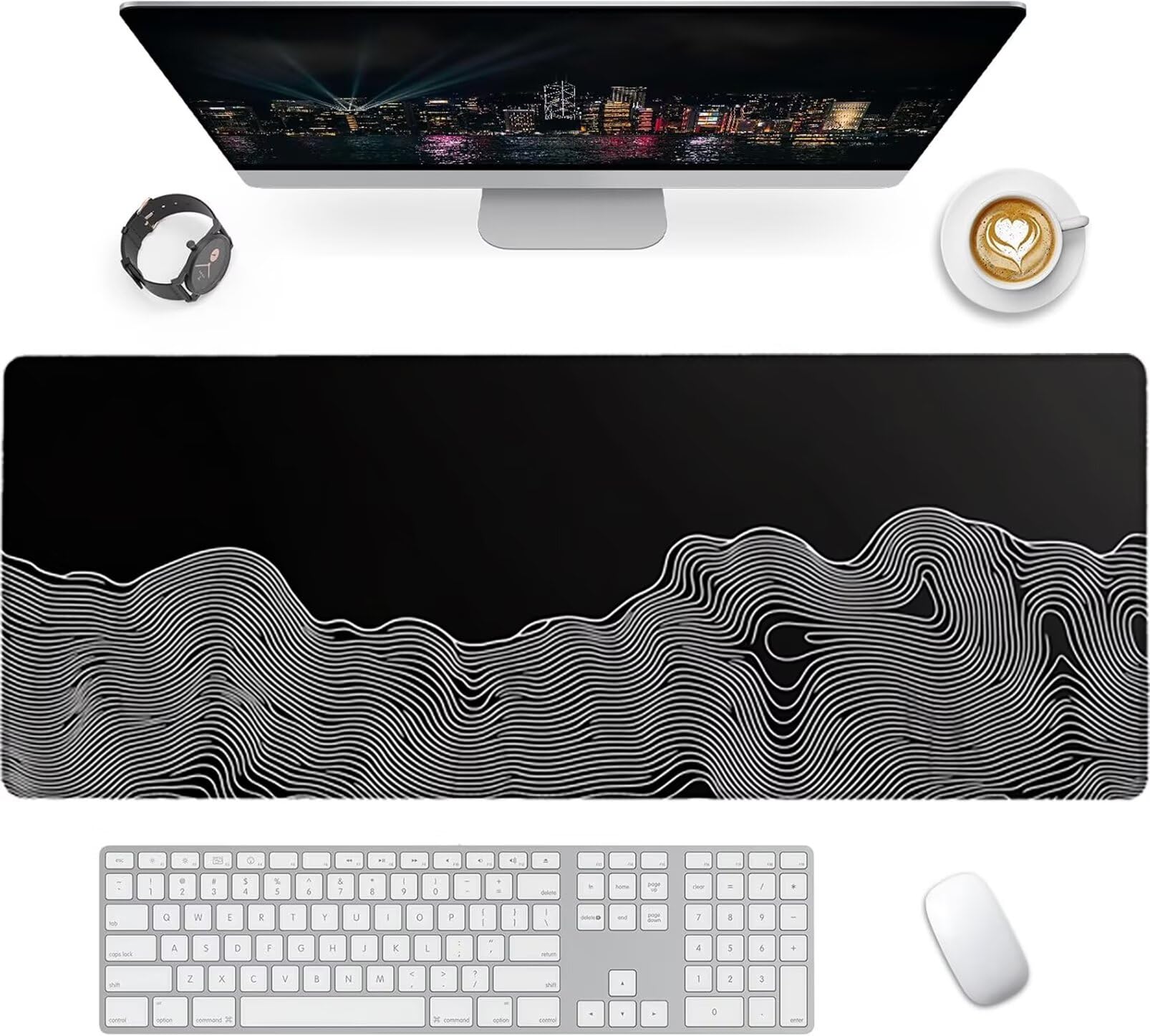 Lpfieonn Streifen Großes Schreibtischunterlage, XXL Schreibtischunterlagen, Schwarz XXL Wasserdicht Gaming Mousepad mit Vernähter Rand und Rutschfeste Gummibasis, für Hause/Büro 120x60cm PF-2011