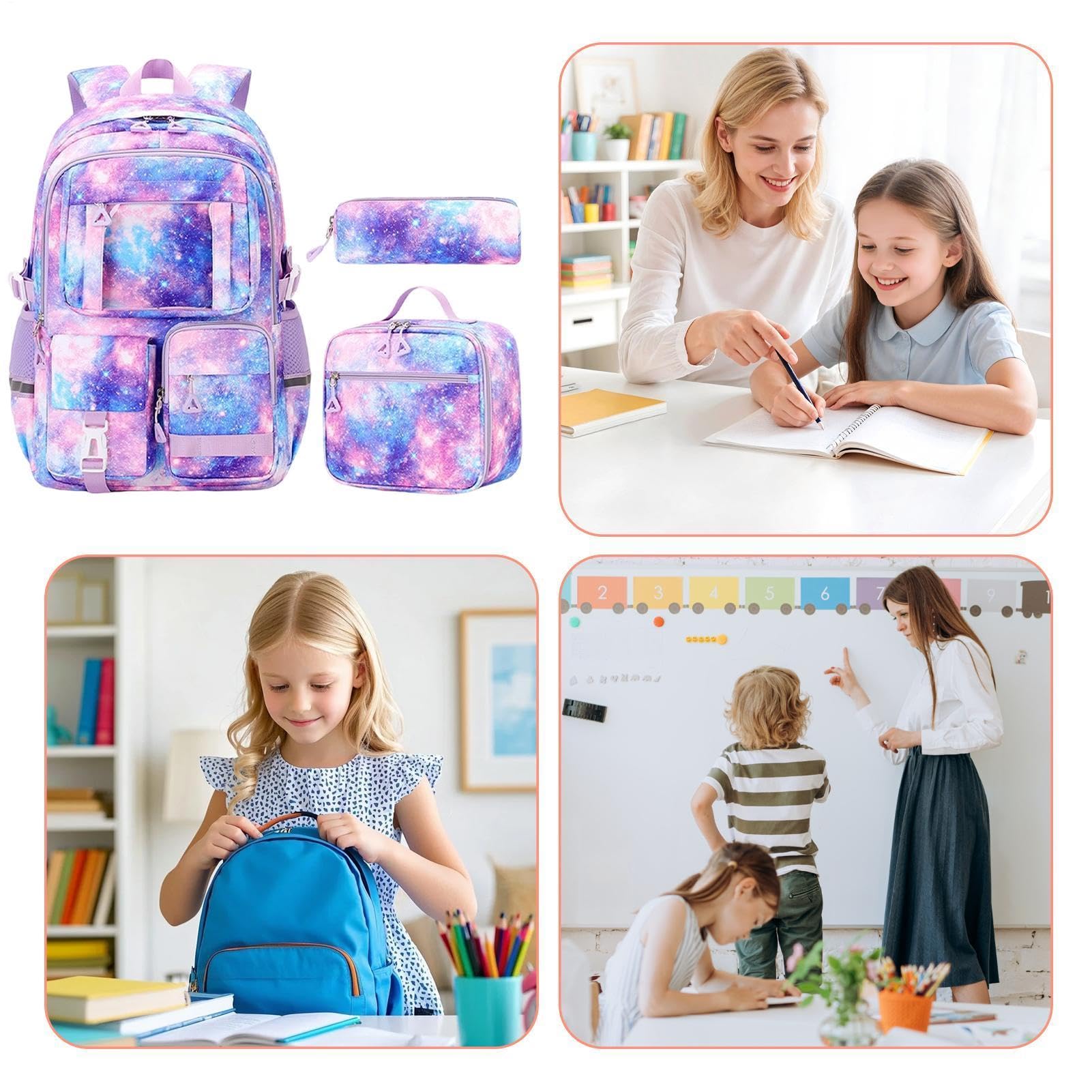 Zaino per bambina, 3 pezzi, , impermeabile, multitasche, con, a