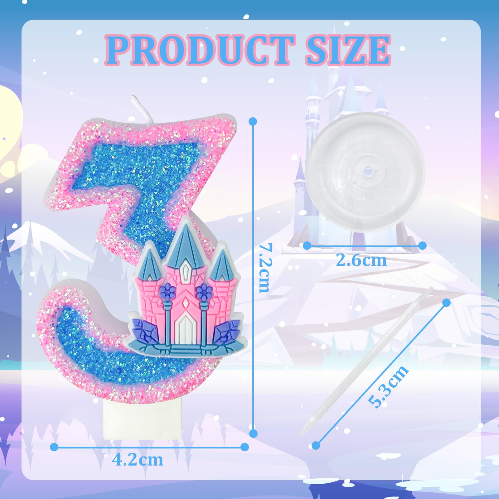 Zlongron Number 3 Candle, Birthday Candles, Suitable for Frozen Castle Theme Birthday, Party and Other Event Decorations, Suitable for Castle Cake Topper (Number 3)