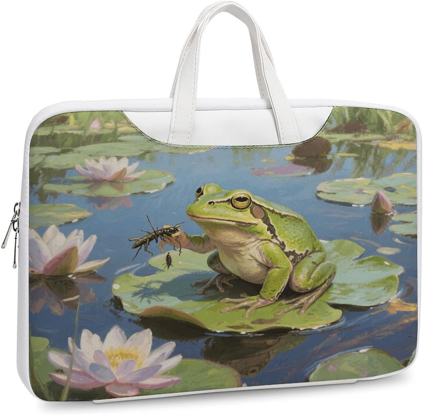 Pond Frog 42x30.5cm White-style Laptop Bag Leather Tablet Computer Briefcase Large Capacity Work Business Tote Bags for Office