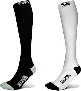 SB SOX 2 Pairs Size L/XL Compression Socks Black/Gray + White/Black