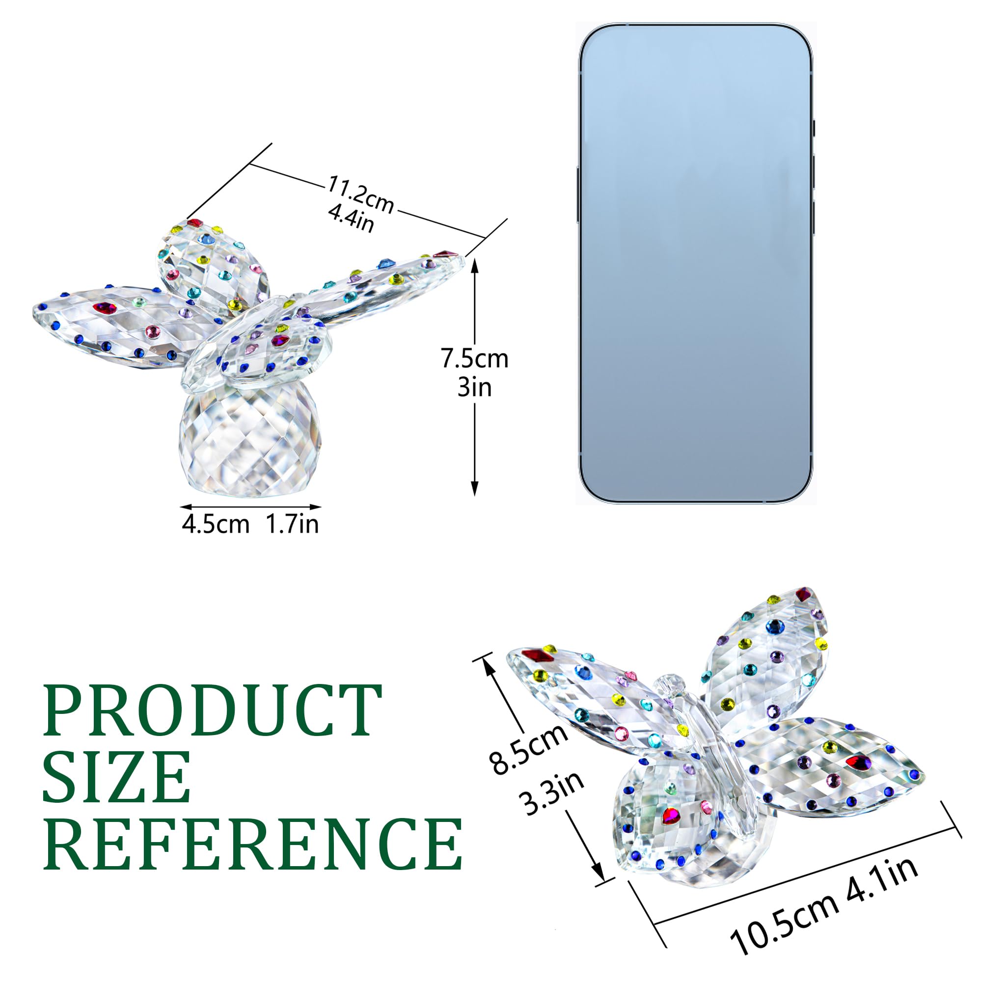 QFkris Mariposa de Cristal Grande de 4 Pulgadas, Figura Coleccionable con Base de Bola, Adorno y Estatua de Animal
