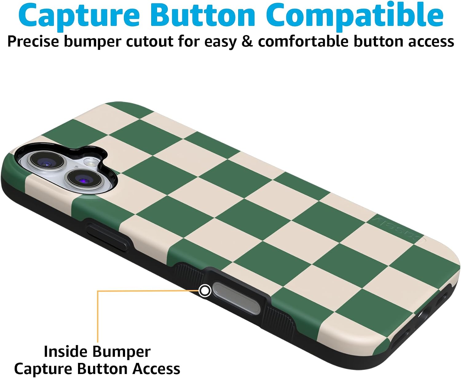 Casely iPhone 16 Plus Case | Fit Check | Green Checkerboard | Bold Protective Design | Compatible with MagSafe
