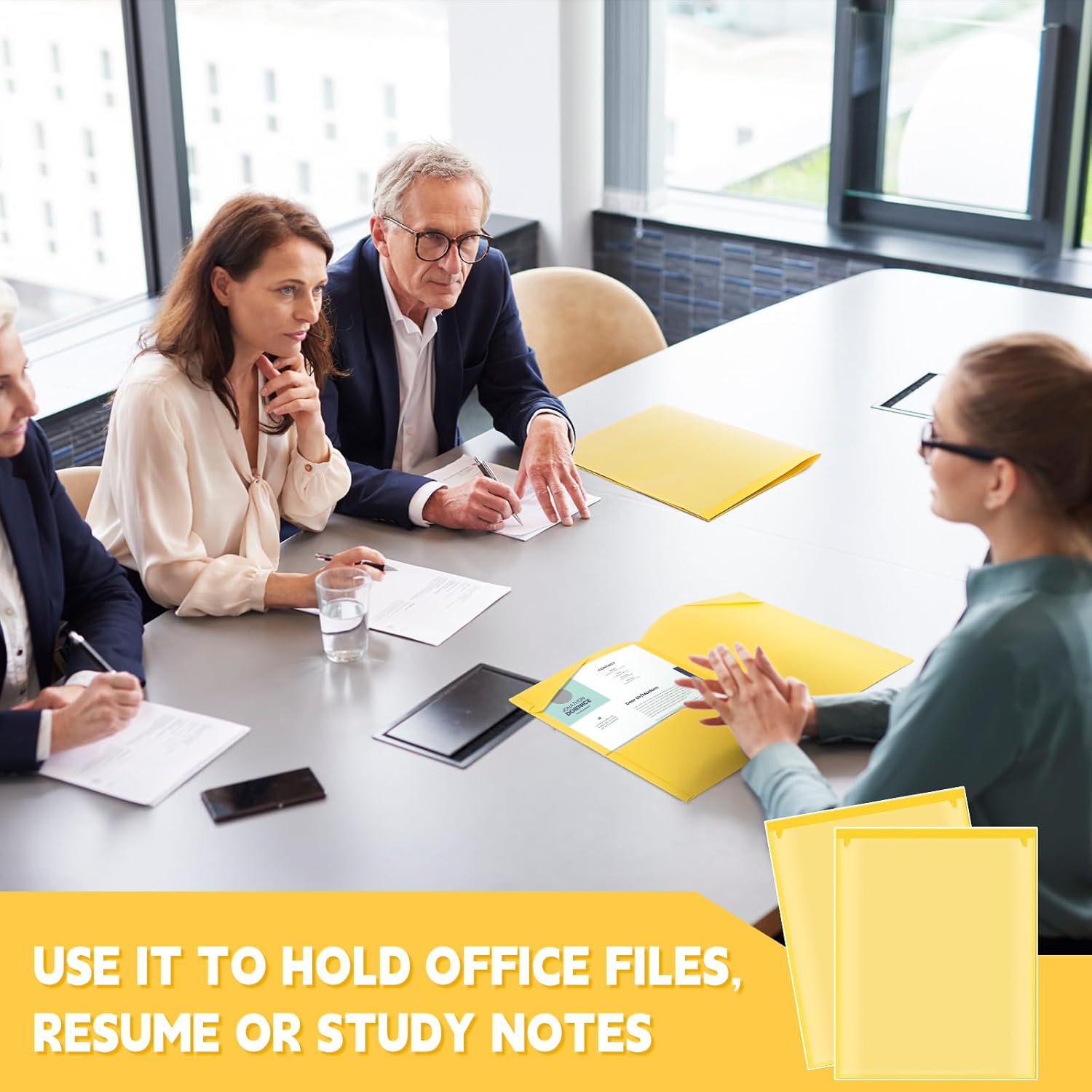 Henoyso 36 Pack Yellow Plastic Folders with Clear Front Pockets Heavy Duty File Folders with 2 Pockets and Card Slot for Student Communication School Office Presentation Report