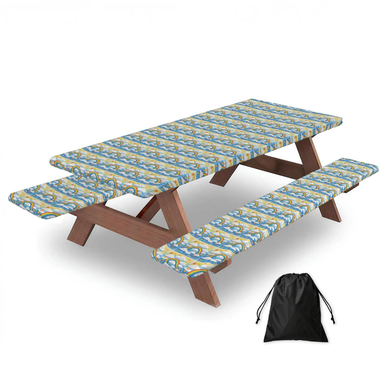 AYYQWE Rainbow Clouds Raindrop Print Picnic Table Bench Cover Outdoor Garden Party Decor Daily Accessory Gift