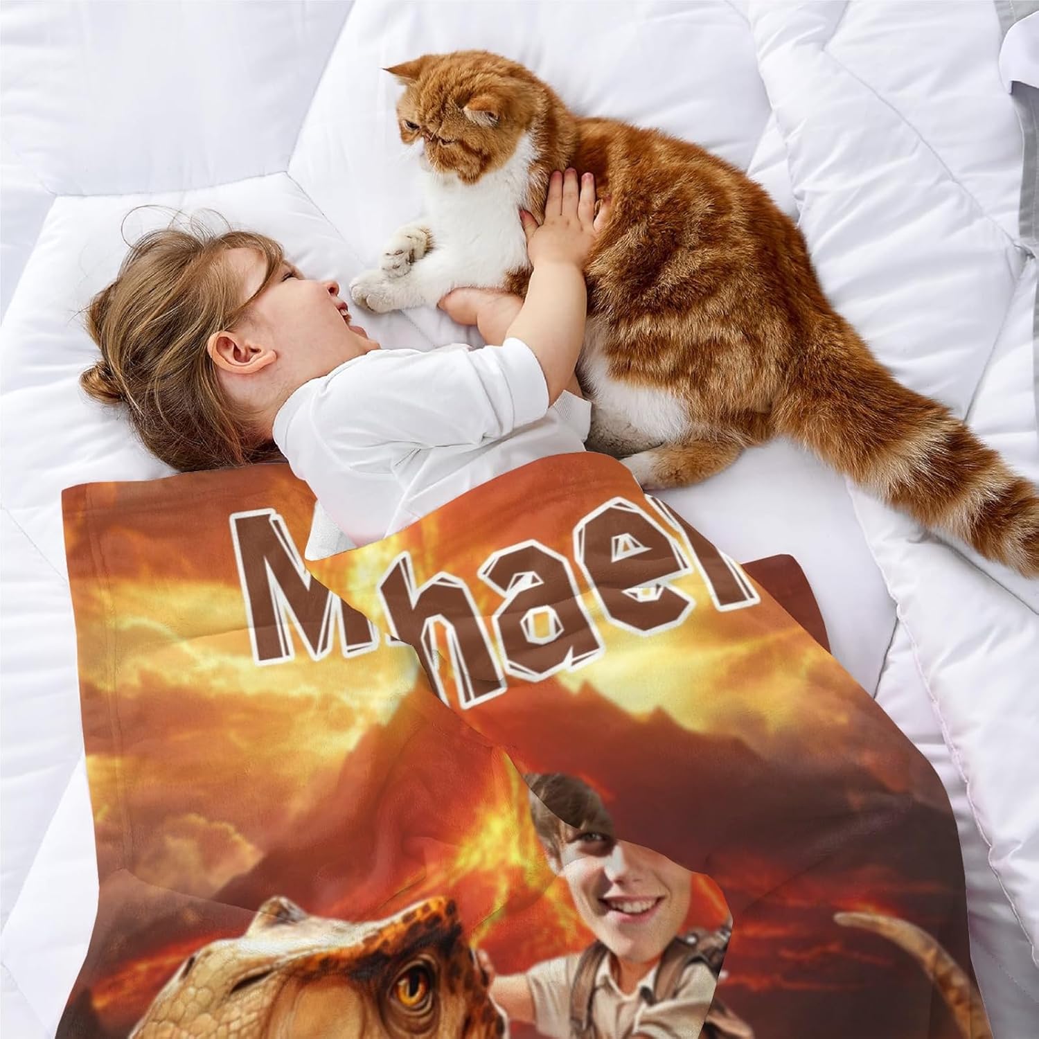 Personalized Dinosaur Blanket for Baby Boys, Custom Baby Blanket with Photo and Name, Personalized Dino Throw Blanket for Kids Newborn Toddlers, Dinosaur Gifts for Boys Teens Christmas Birthday Gifts