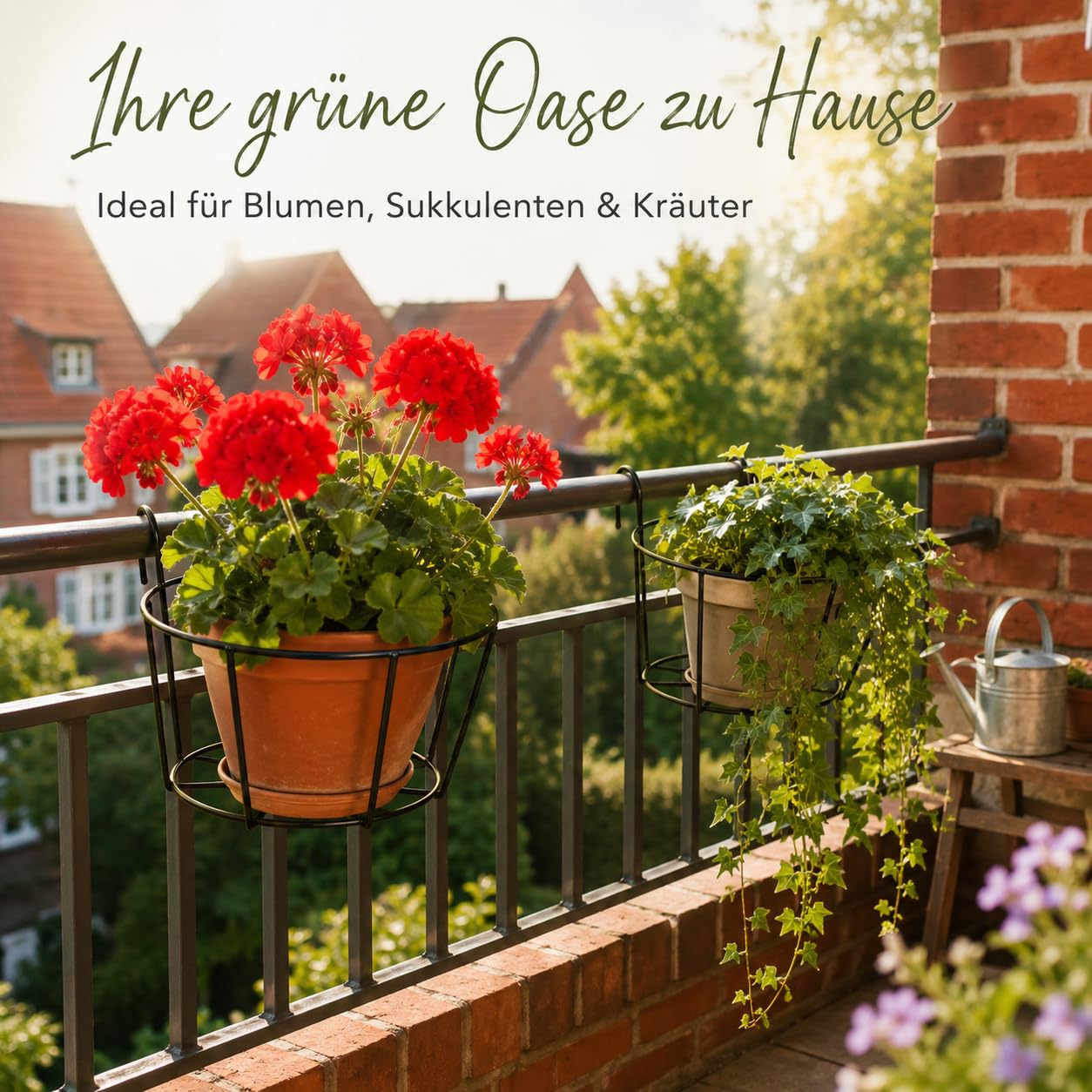 HEMOTON 2 Stücke Blumentopf Halterung Metall Blumentopfhalter Geländer Pflanzgefäße Balkongeländer Pflanzkörbe Regal Hängende Blumenregal Blumenkasten für Garten Balkon Terrasse Zaun 30cm