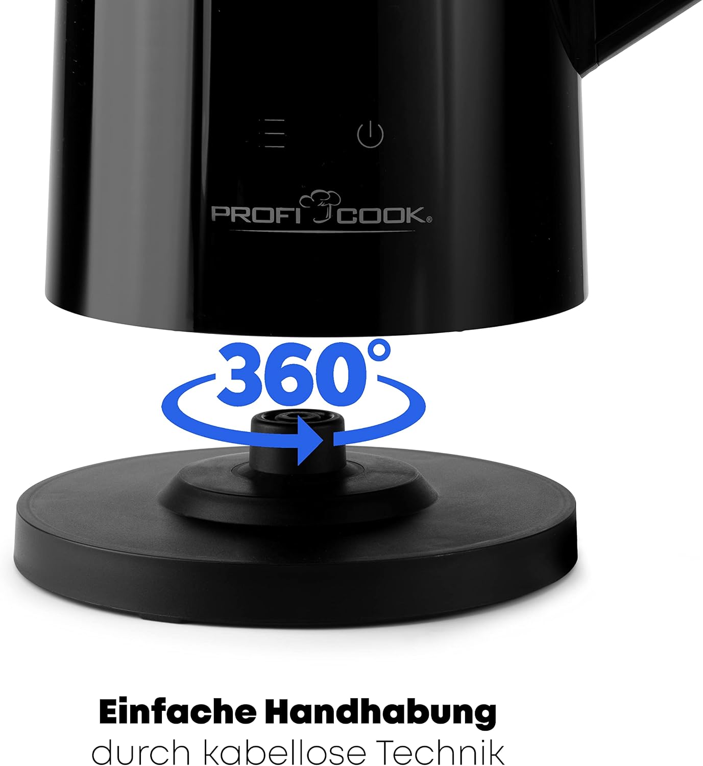 360-degree rotatable power base of the Profi Cook electric kettle