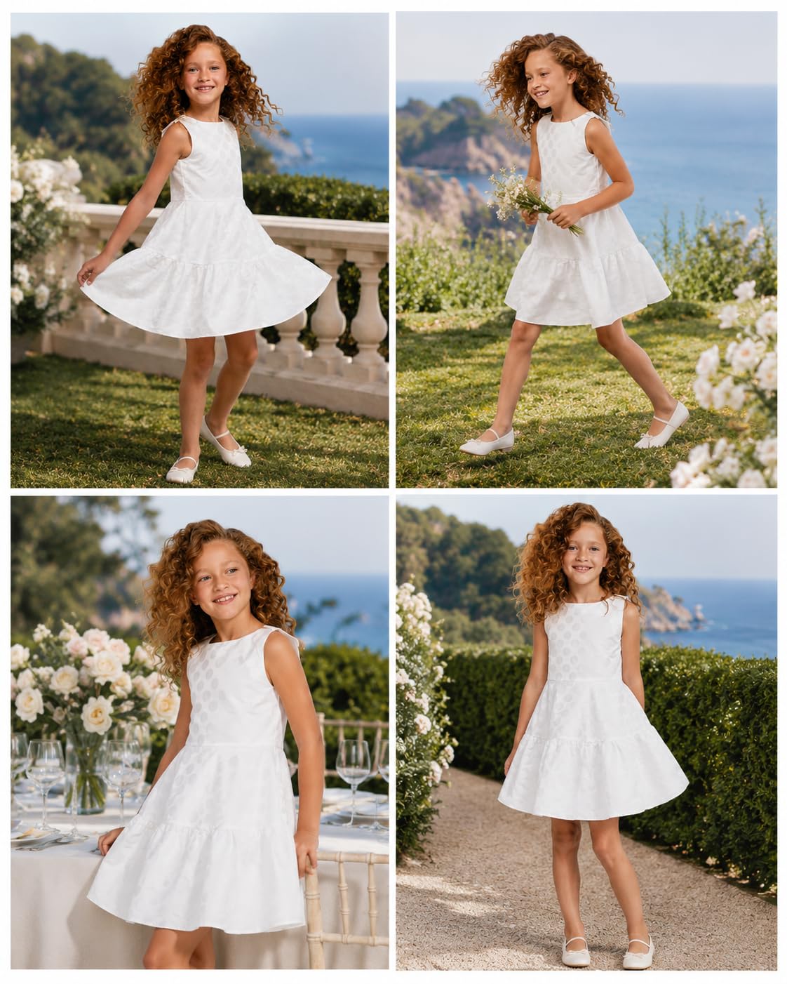 Generico Abito da Bambina Bianco con Pois, Vestito Ragazza Senza Maniche, Elegante e Perfetto per Cerimonie, Matrimoni, Battesimi e Occasioni Speciali 6964
