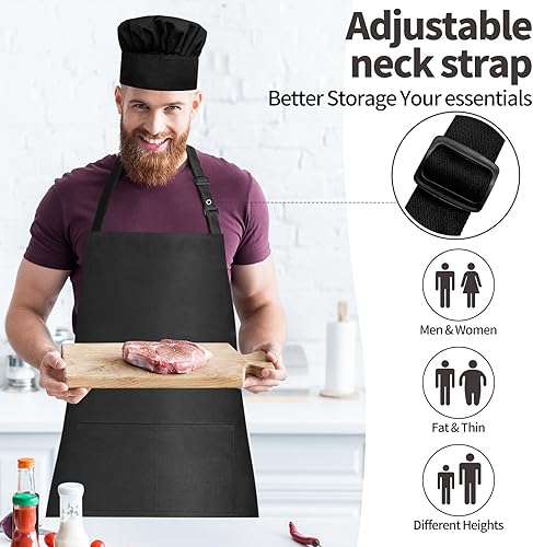 Miniatura 5 de Chef Apron and Hat Set, Chef Hat and Kitchen Apron with Front Pockets for Adult
