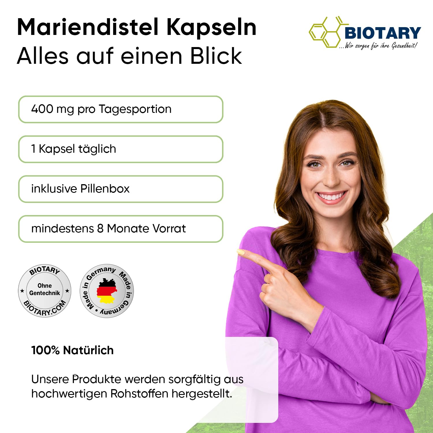 Mariendistel 240 Kapseln mit 80% Silymarin Extrakt Artischocken und Löwenzahn inklusive Pillenbox 8 Monate Vorrat 100% vegan reine Rezeptur geprüfte Qualität