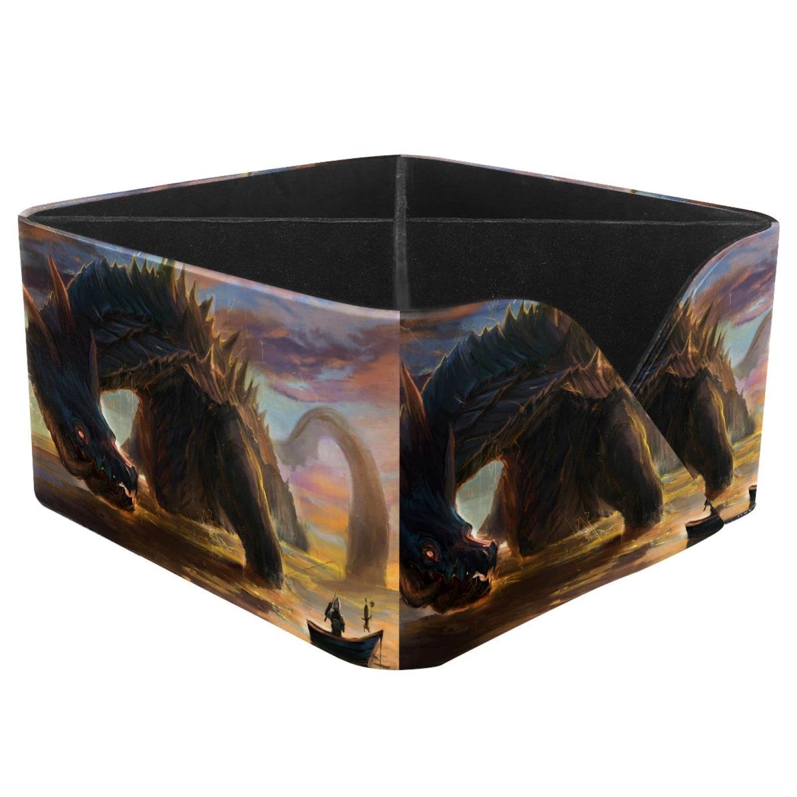 KengjuTesu Dragon Monster Battle Desktop Organizer Pen Holder, Rectangular Pencil Cup for Office, Study and Makeup Stations