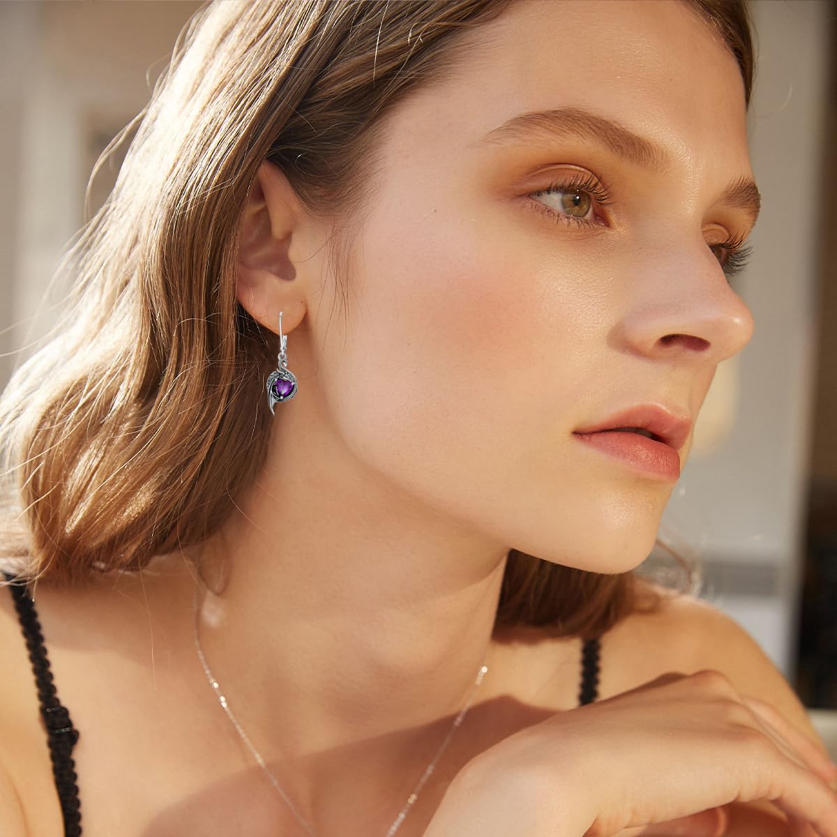 LONAGO Pendientes de Dragón para Mujer Plata de ley 925 Dragón con Corte de Corazón Piedra de Nacimiento Pendientes Colgantes