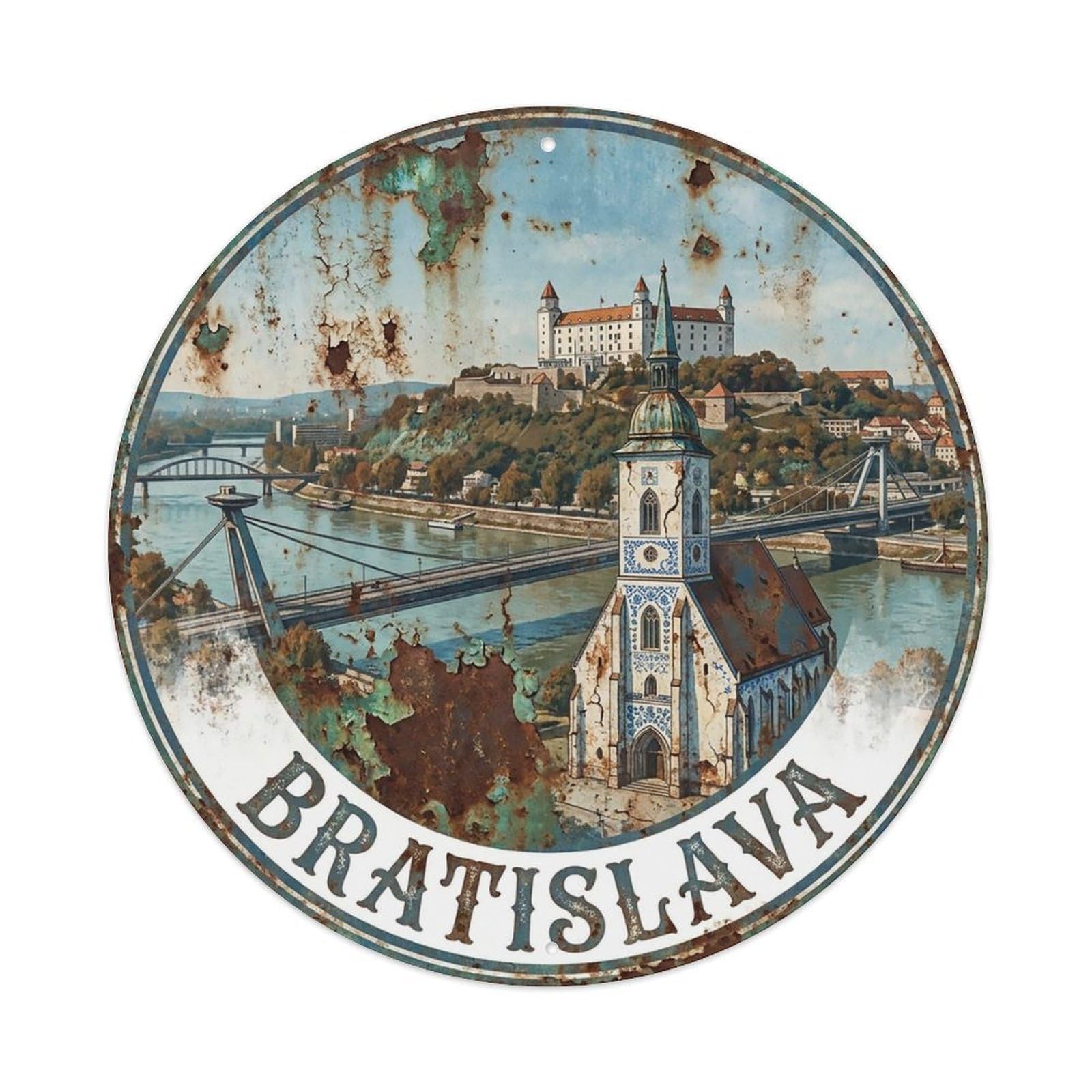 Vintage Travel Slovakia Bratislava Metal Tin Sign