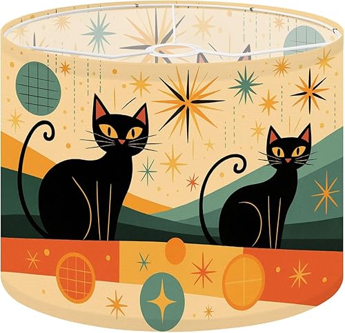 Lamp Shade Mid Century Black Cat Retro Modern Abstract Geometric Drum Lamp Shades for Table Lamps Floor Lamps Pendant Light 8.9"x11" Replacement