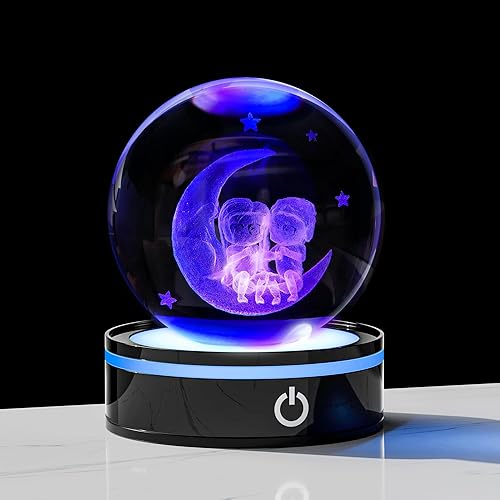 Miniatura 12 de Enjinkail Bola de cristal 3D, regalo de mariposa para mujeres y hombres, girasoles de cristal, adorno de animales, decoración del hogar con base LED