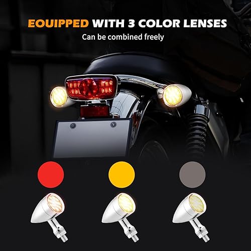 Miniatura 7 de Rich Choices 2 piezas de luz LED ámbar para motocicleta, intermitente, luz de freno, luz de marcha para Harley Honda Chopper (cromado con luz ámbar