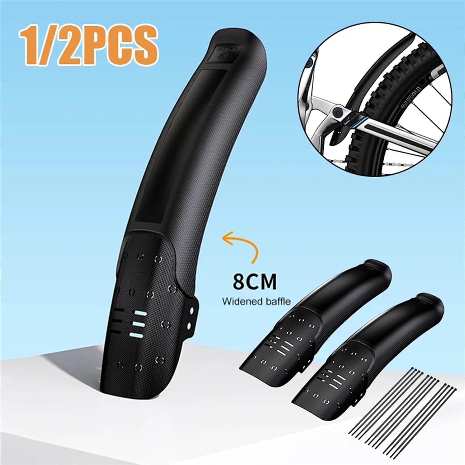 Bike Fender Set 1/2 PCS Bicycle Fenders Mountain Road Bike Mudguard Front Rear Fender Mud Guard Wings for Bicycle Cycling Accessories Mountain Bike mudguards(1pcs)