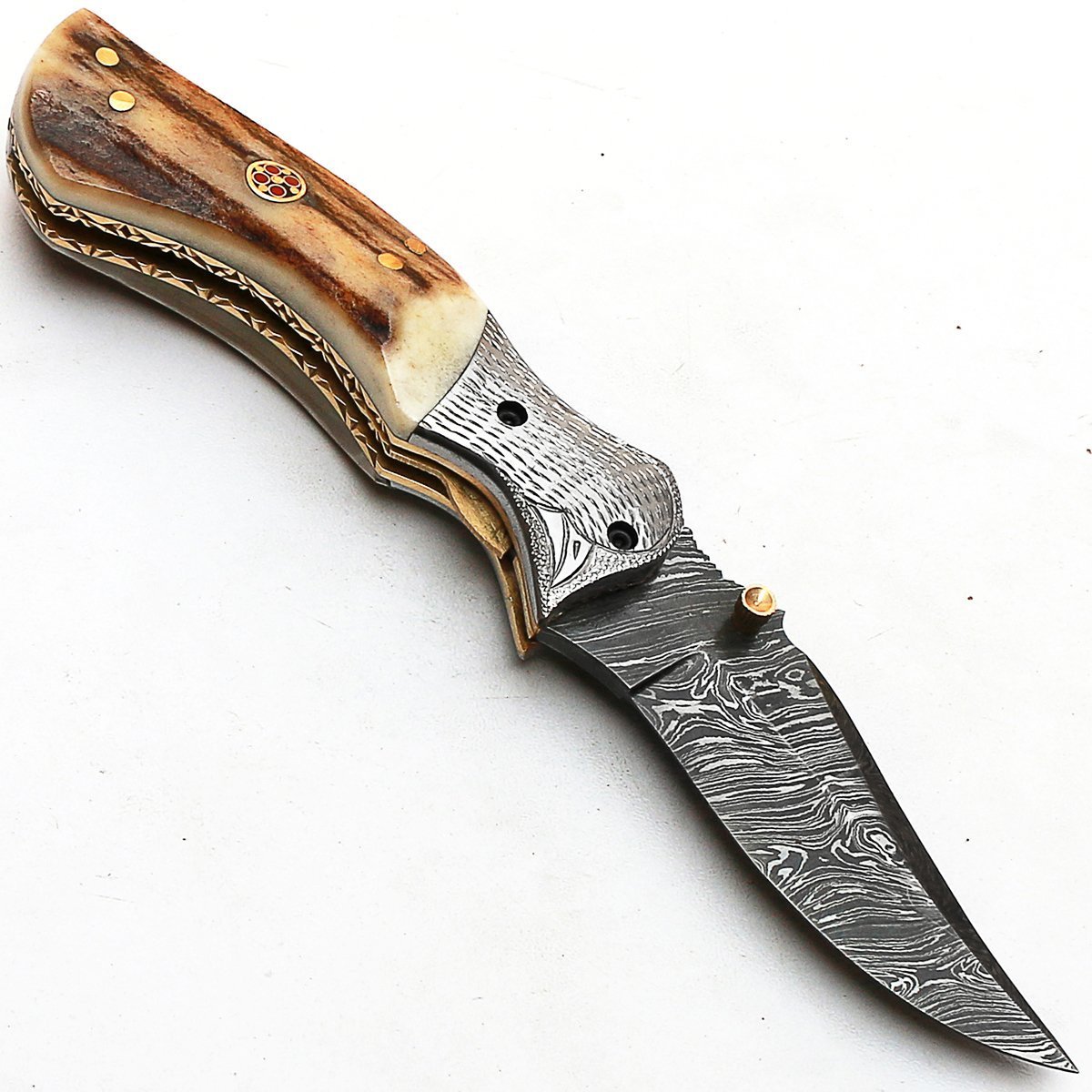 BELLO 8852 Coltello pieghevole Personalizzato a mano Coltello in acciaio damascato garantisce qualità Damasco Coltello con fodero in pelle di alta qualità