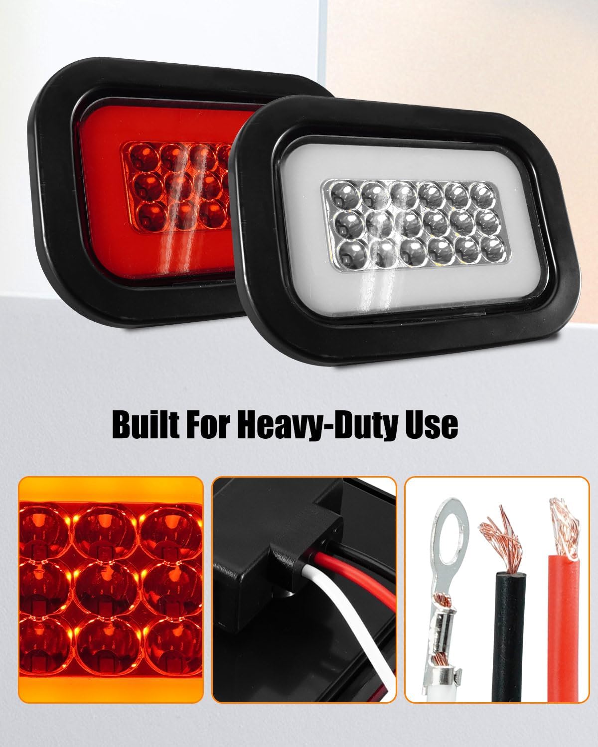 5x3 Rectangle LED Stop Brake Turn Tail Lights Suitable Flatbed Trucks Cargo Trailers Heavy Duty Trucks, 2Pcs Red & 2Pcs White Lens
