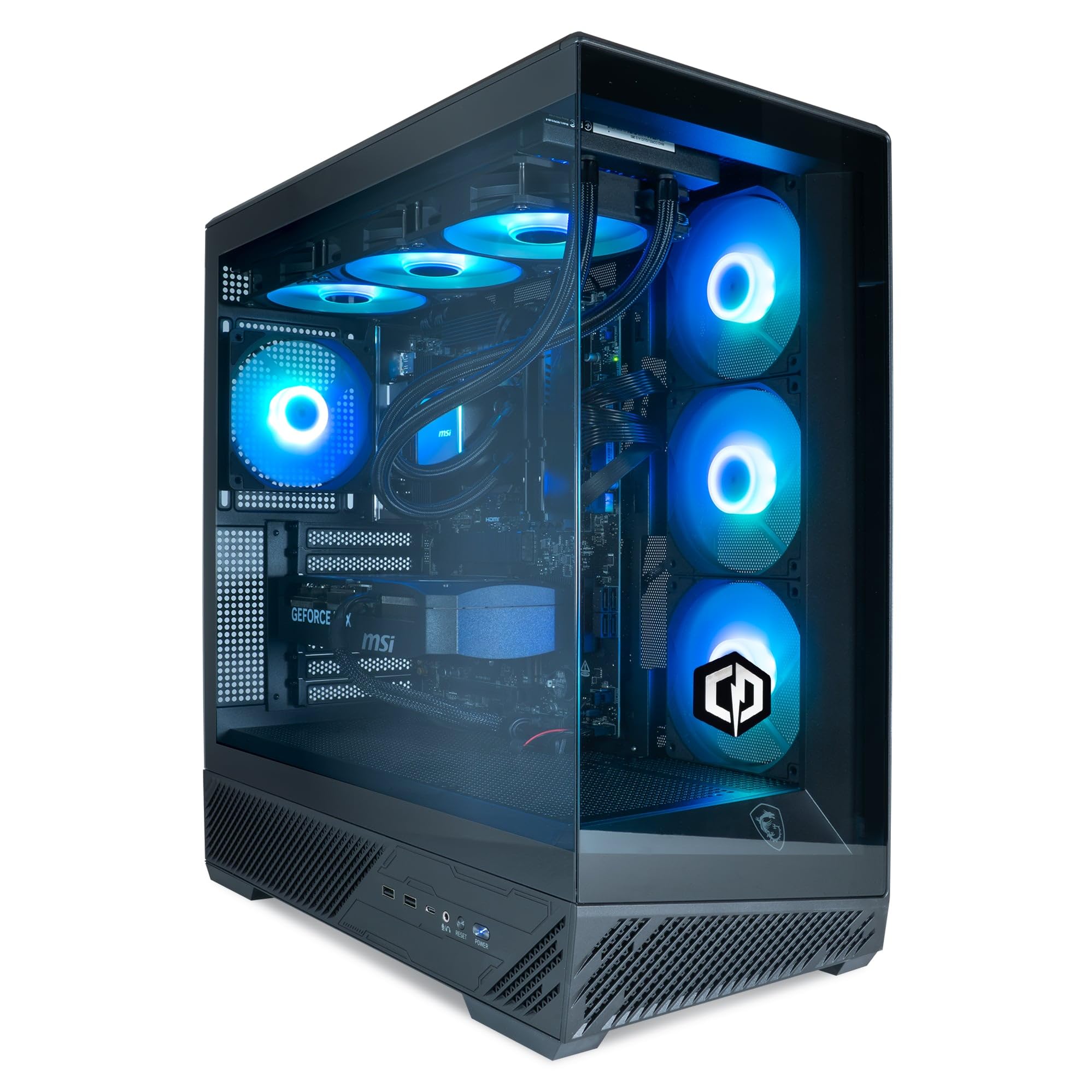 CyberpowerPC x MSI PBM Gaming PC - AMD Ryzen 7 9700X, Nvidia RTX 5070, 32GB RAM, 1TB NVMe SSD, 850W PSU, Windows 11, Liquid Cooling, Mag Pano 130R PZ Black Case