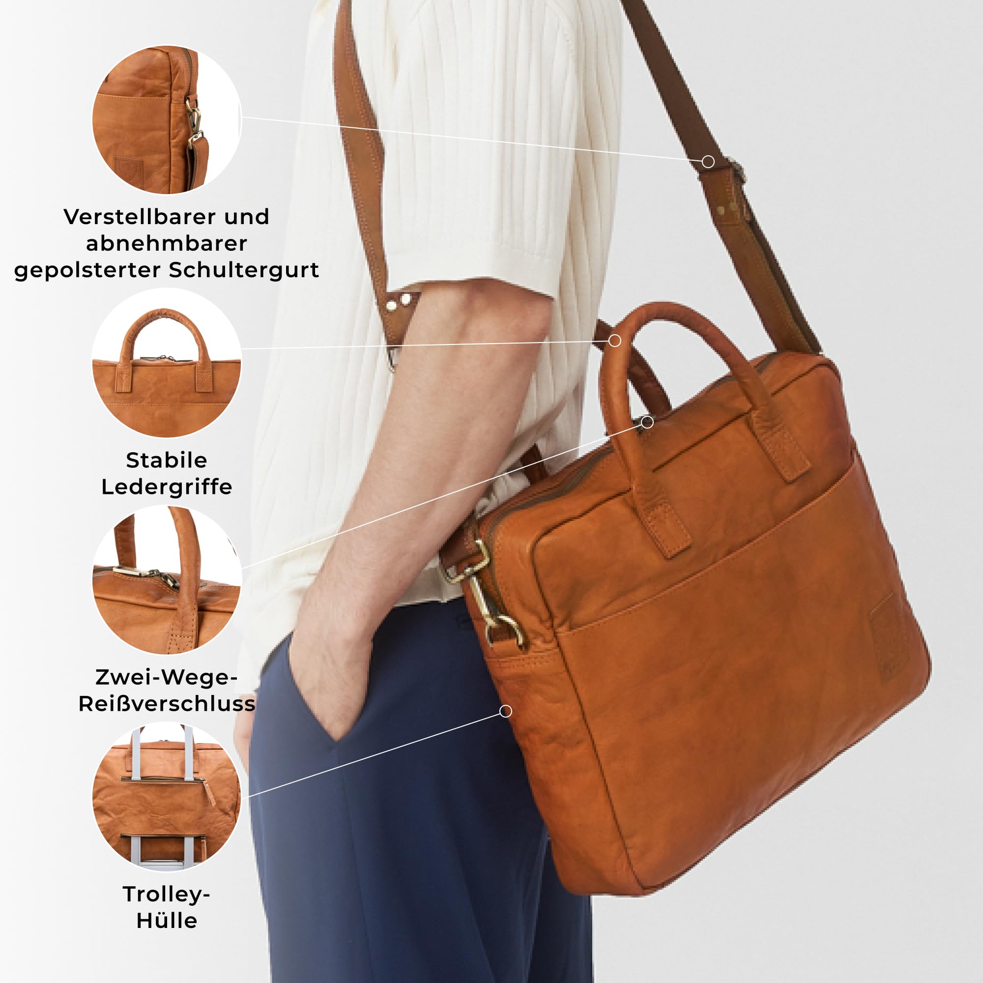 Berliner Bags Vintage Laptoptasche Madrid, 15 Zoll Umhängetasche aus Leder, Aktentasche, Schultertasche für Herren