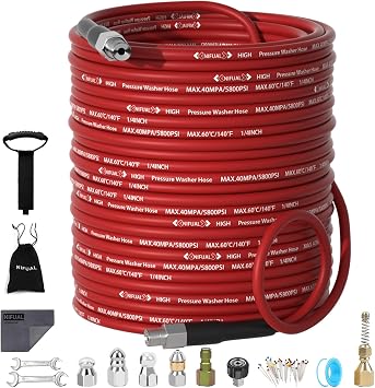 NIFUAL Sewer Jetter Kit for Pressure Washer,200FT 5800PSI Pressure Drain Cleaner 1/4 Inch NPT Corner Rotating and Button Hose Sewer Jetting Nozzle for Homeowners & DIYers 200FT