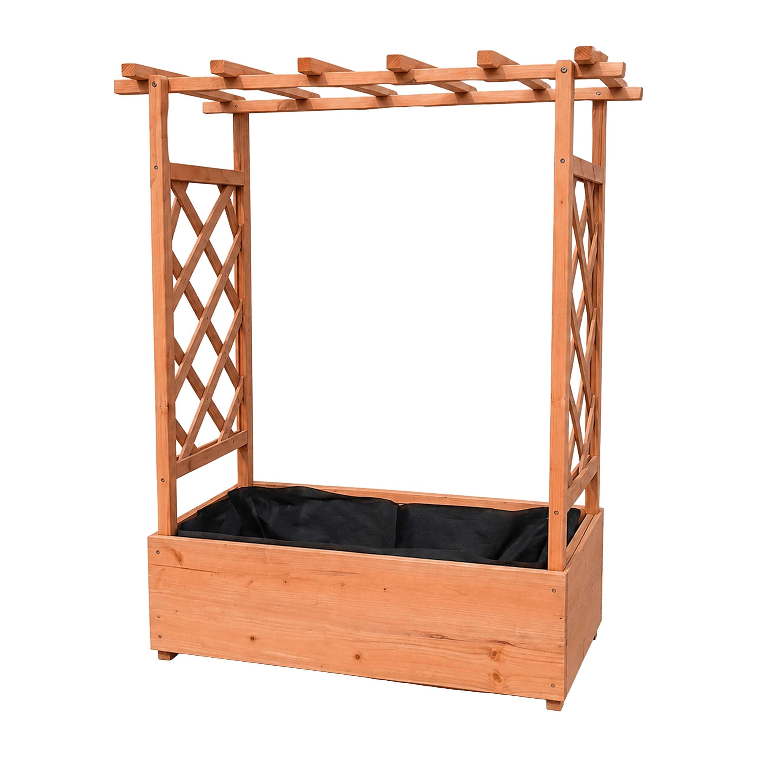 Jardinera Relaxdays con celosía y Techo, 114x100x44 cm, macetero para balcón y jardín, Madera, marrón