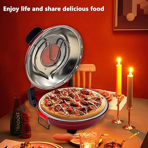 Miniatura 5 de Pizza eléctrica, Pizza en 4 minutos en horno de pizza de 1200 W, placa de piedra refractaria de 12.2 in, máquina de pizza máx. 788.0 F, negro