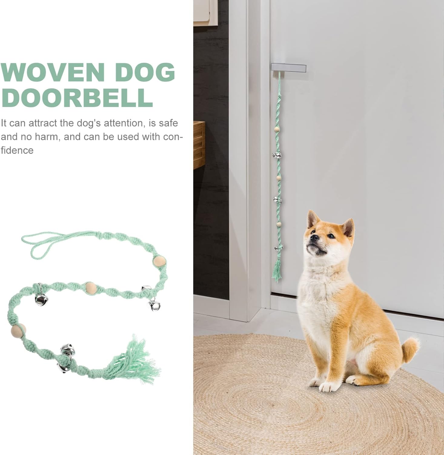 Sosoport Dog Training Door Bell Handwoven Minimalist Dog Doorbell for Pet Training Stylish Home Decoration and Easy Use Bean Color Style