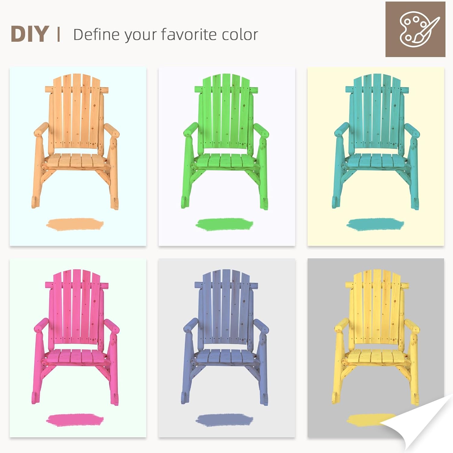 Outdoor Wooden Rocking Chair, Patio Log Rustic Adirondack Porch Rocker, All Weather Solid Wood Rocker Chair with High Back & Slatted Seat for Indoor, Backyard, Garden (Set of 2, Natural)