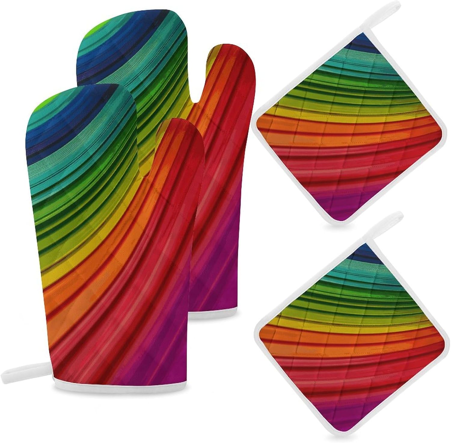 Oven Mitts Pot Holders Kitchen Rainbow Color Stripe Heat Resistant Oven Glove for Baking and Cooking