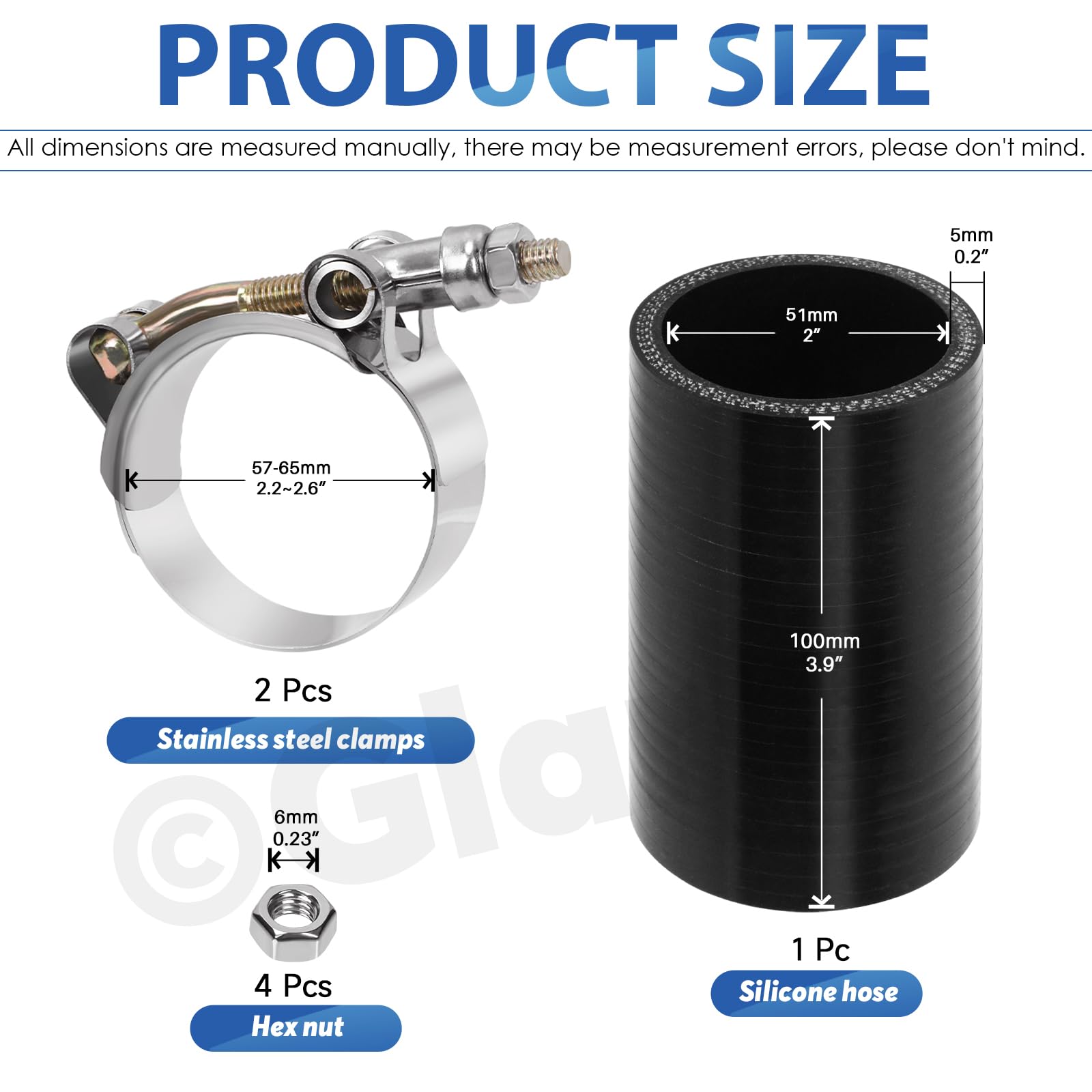 Coupleur Silicone Droit 102mm - 4 Plis Renforcé - Avec 2 Colliers Serre-Câble Acier Inox - Pour Turbo & Admission - 10