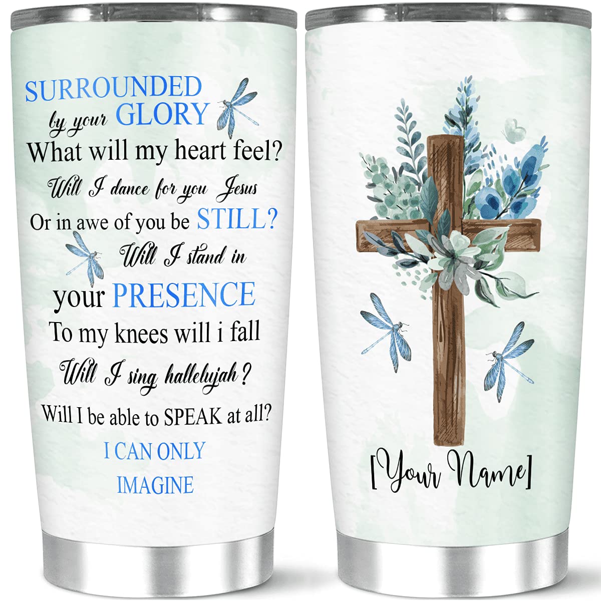 Amazon Com Calanaram Personalized Coffee Tumbler With Name Custom I Can Only Imagine Tumbler For Song Lyrics Music Lover Aesthetic Flower Dragonfly 30 Oz Stainless Steel Tumblers Gift For Boy Girl