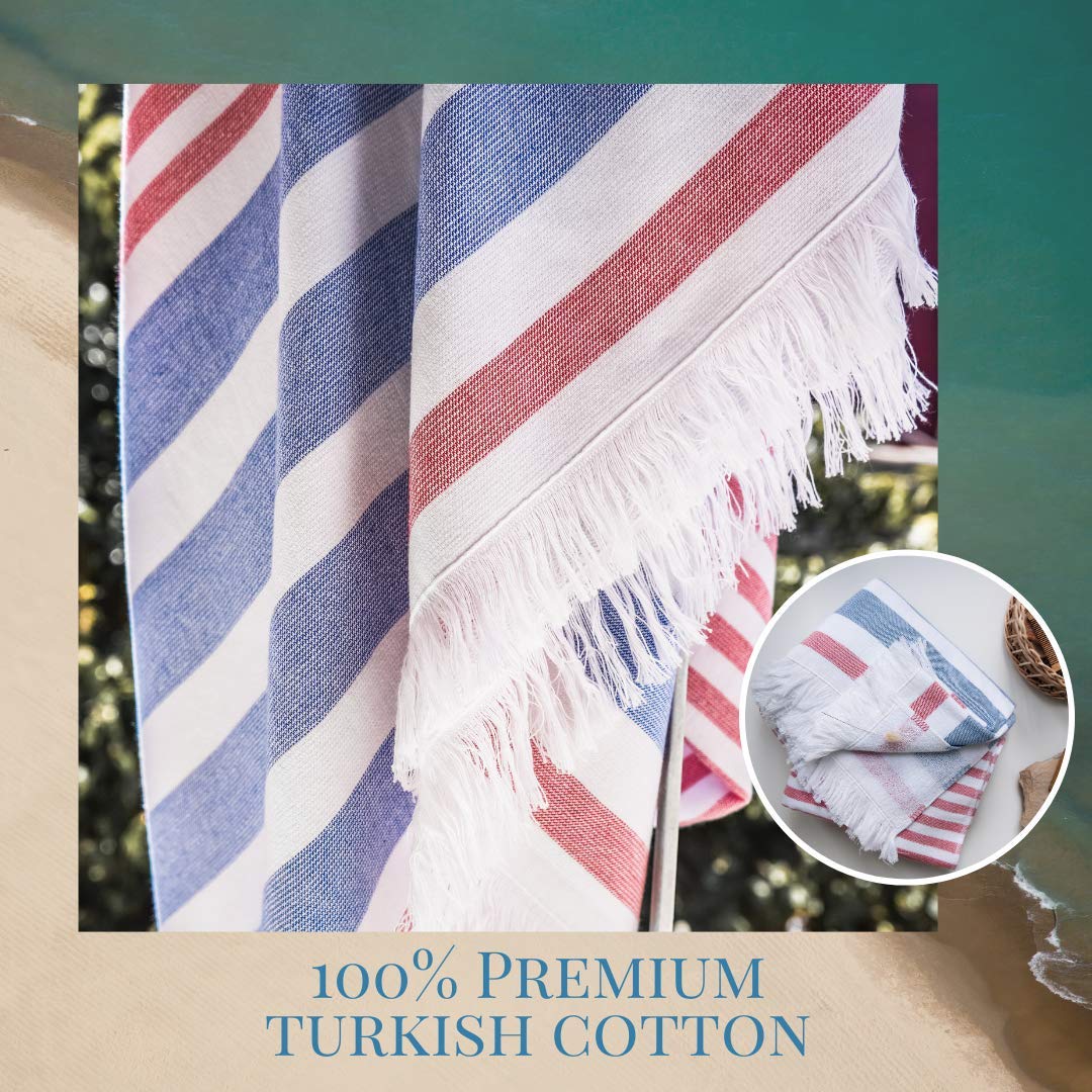 Luzia Striped Peshtemal Towel - 40x70 Inch, 100% Turkish Cotton, Quick Dry, Multi-Use For Beach, Bath & Pool