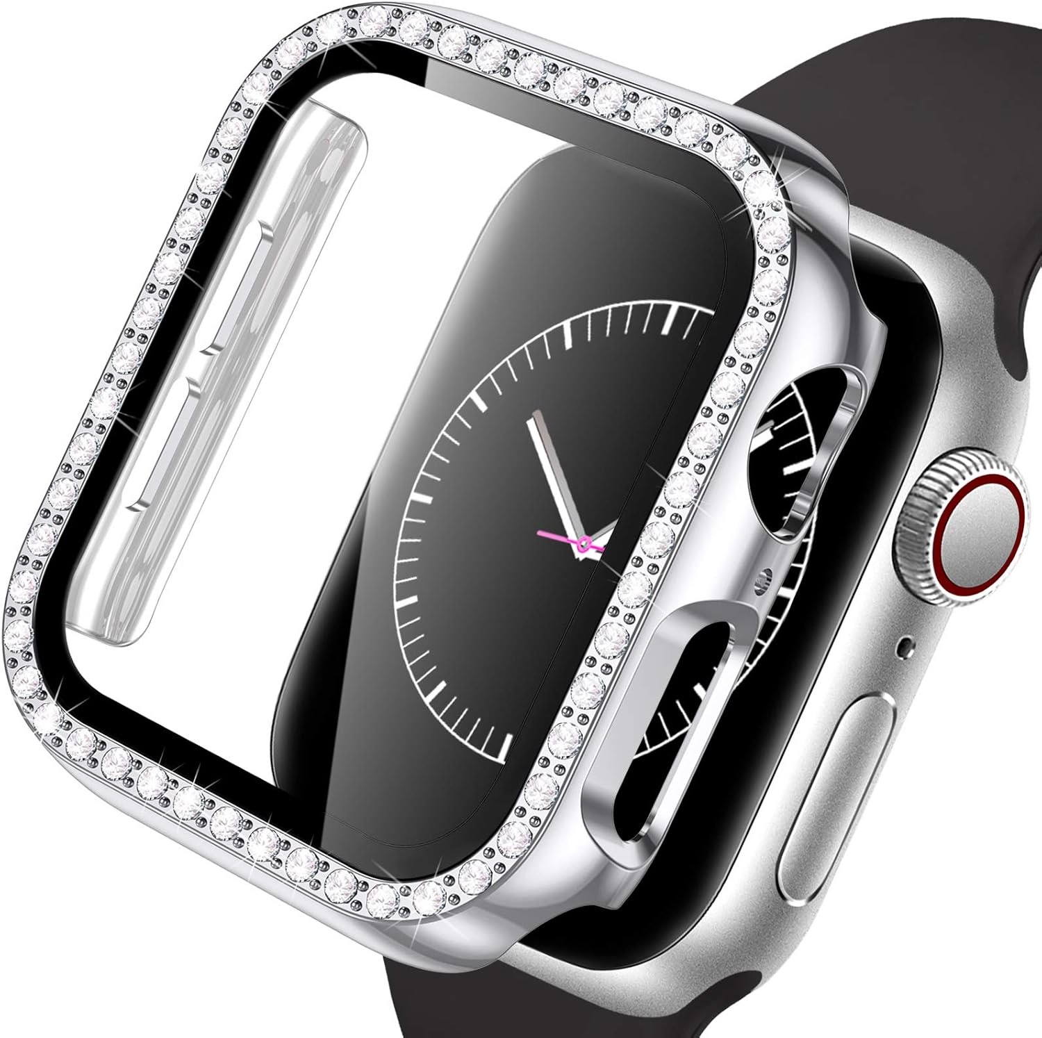 Mastten Diamond Screen Protector Case Compatible with Apple Watch 40mm, Shiny Crystal PC Protective Case Bumper with Tempered Glass Screen Compatible with iWatch Series SE/6/5/4, Silver