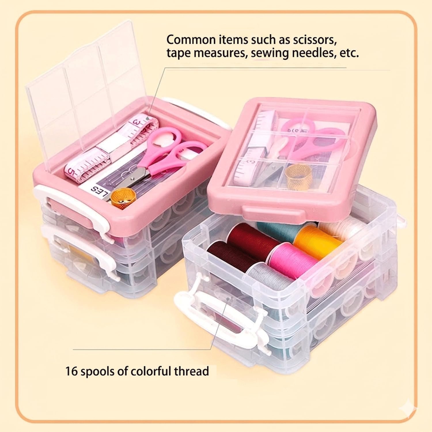 30PCS Sewing Kit with Box, Portable 3-Layer PP Storage Case, Household Sewing Accessories Set for Home Travel DIY Repair