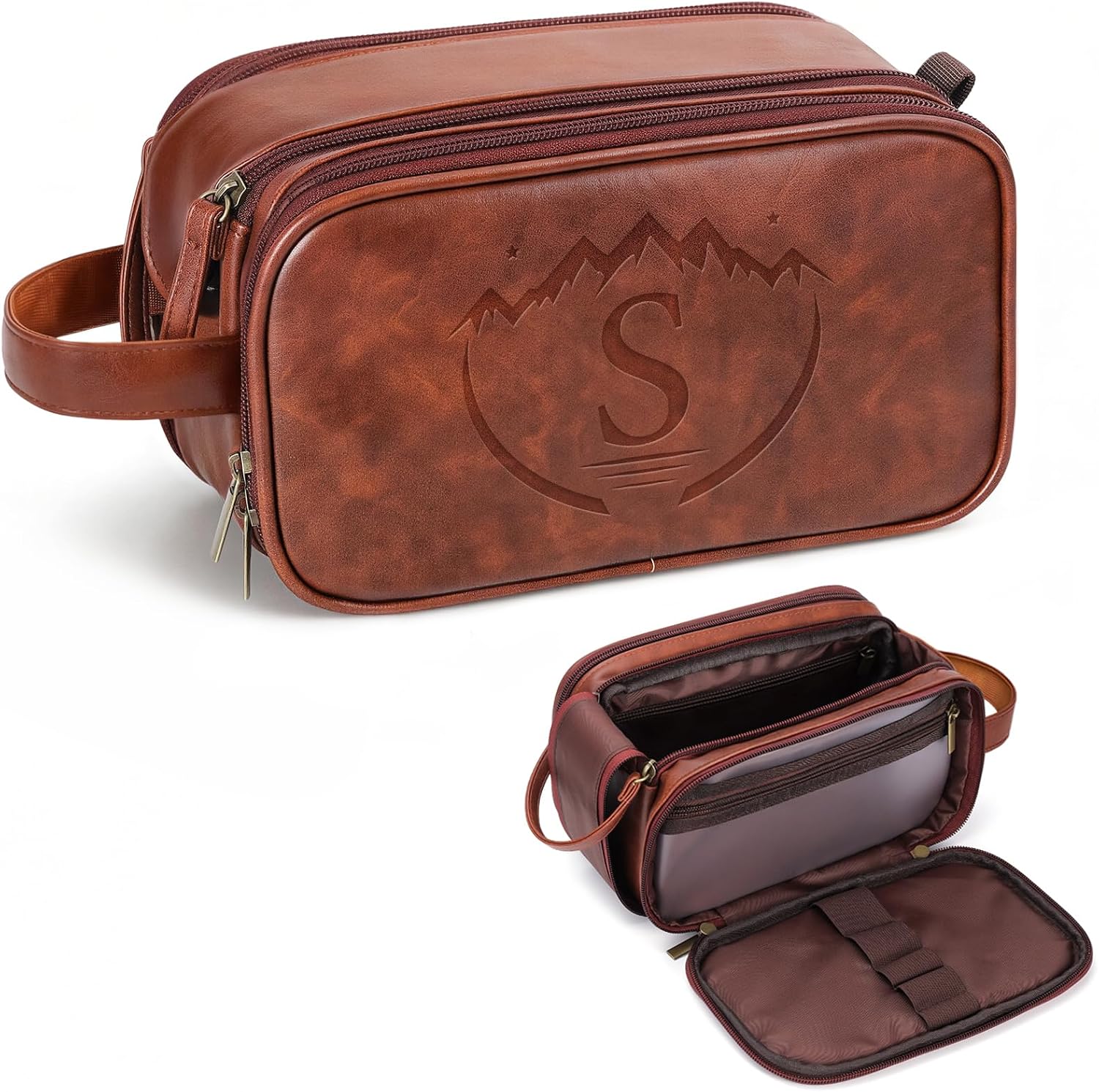 Personalized Groomsmen Gifts Travel Toiletry Bag for Men, Engraved Monogrammed Initial PU Leather Water-Resistant Shaving Bag, Traveling Essentials for Adults Man Dad Husband Boyfriend Groomsmen,S