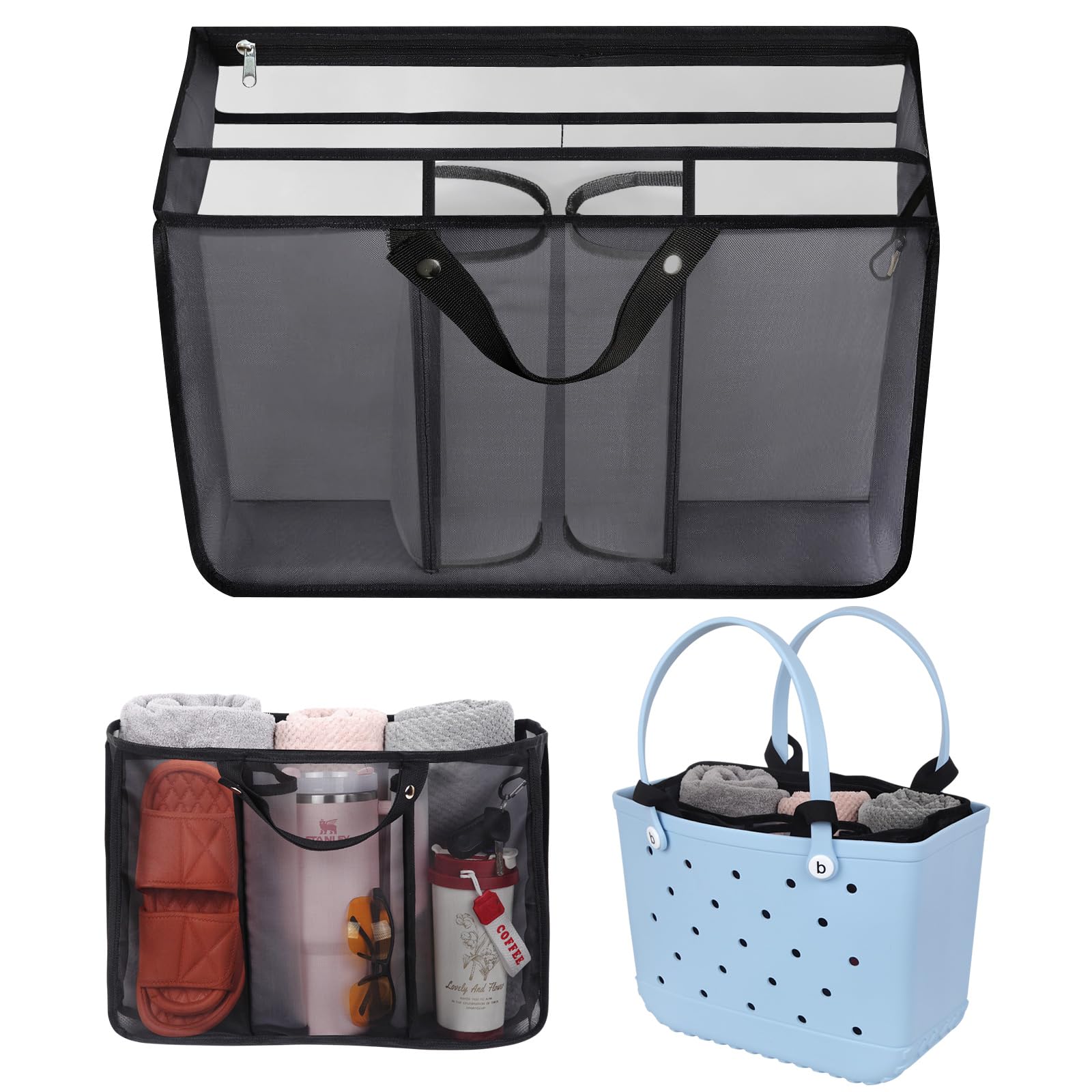 Croc Charms Beach Bags Organizer Insert Compatible with Original XL Bogg Bag, Lightweight Mesh Divider Pouch Insert for Bogg Bag Accessories, 18