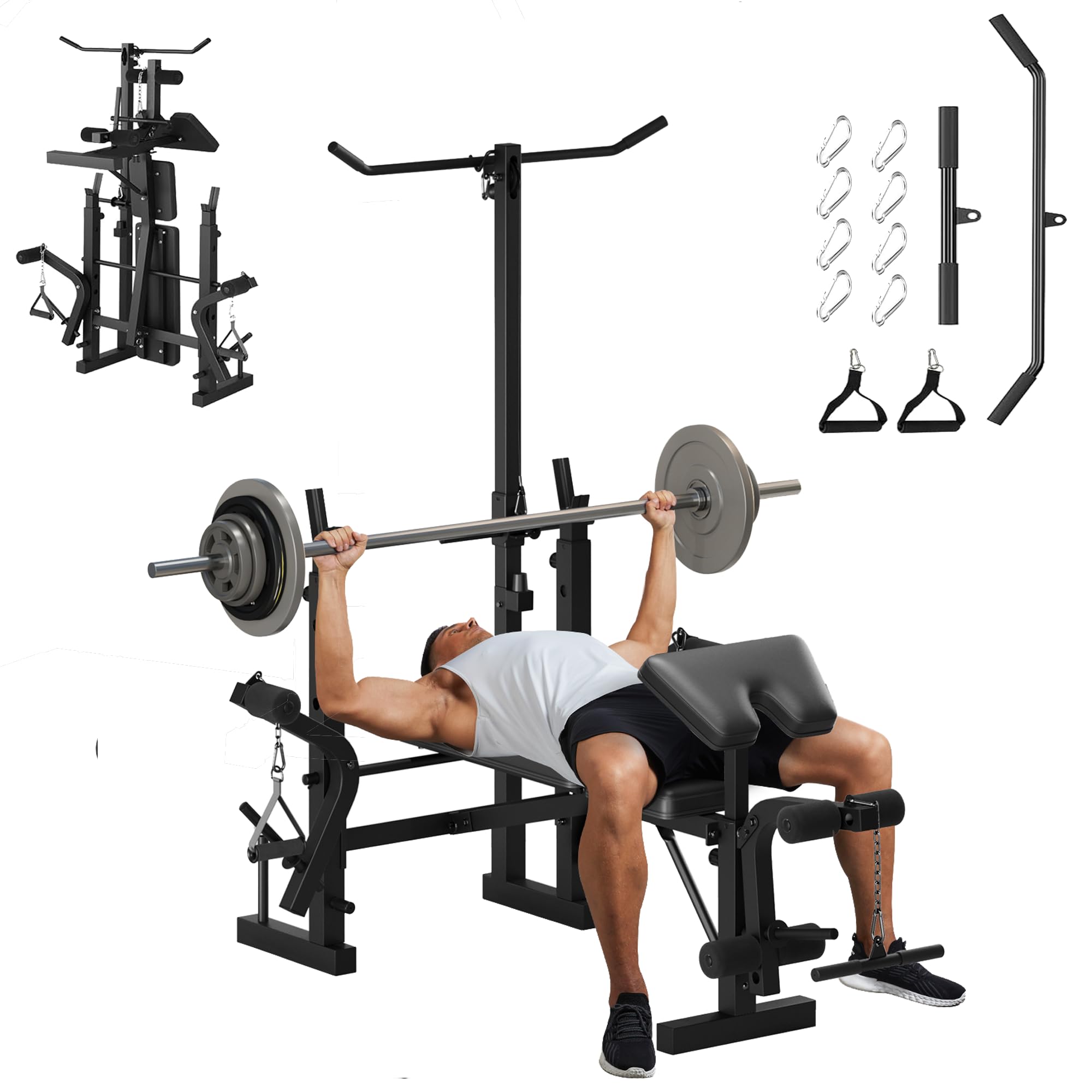 Adjustable Olympic Weight Bench Set with Rack, 900LBS Bench