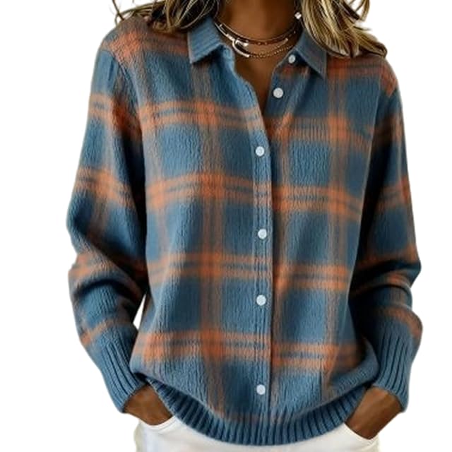 Womens Plaid Print Casual Cotton Buttoned Cardigan Sweater Breathable Plaid Easy-Match Perfect for Home Daily Use