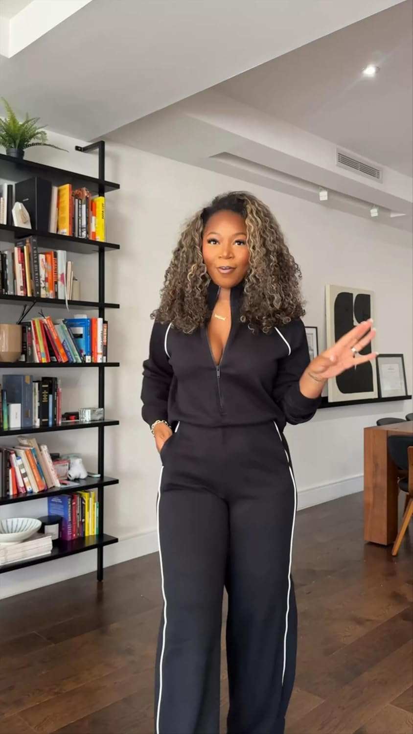 Jumpsuits for Women Casual One Piece Outfits Long Sleeve Mock Neck Wide Leg Pants Rompers with Zipper - Image 8