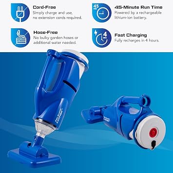 POOL BLASTER Catfish Cordless Pool Vacuum for Spot-Cleaning, Hot Tubs & Spas, Handheld Rechargeable, up to 45 Min Runtime, Quick, Efficient Swimming Pool Cleaner, Above Ground & Inground Pool Steps