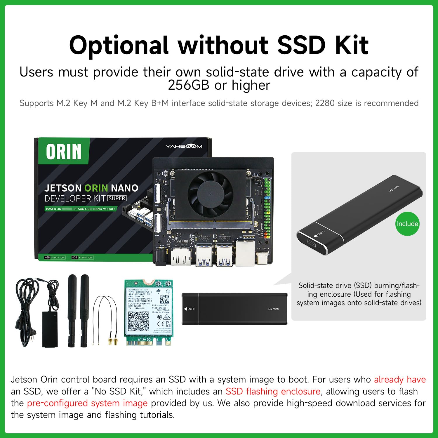 Yahboom Jetson Orin Nano Super 8GB RAM Development Kit 67 Tops 256G SSD Ubuntu 22.04 System Artificial Intelligence Robot Kit (Orin Nano 8GB Off without SSD K-it)