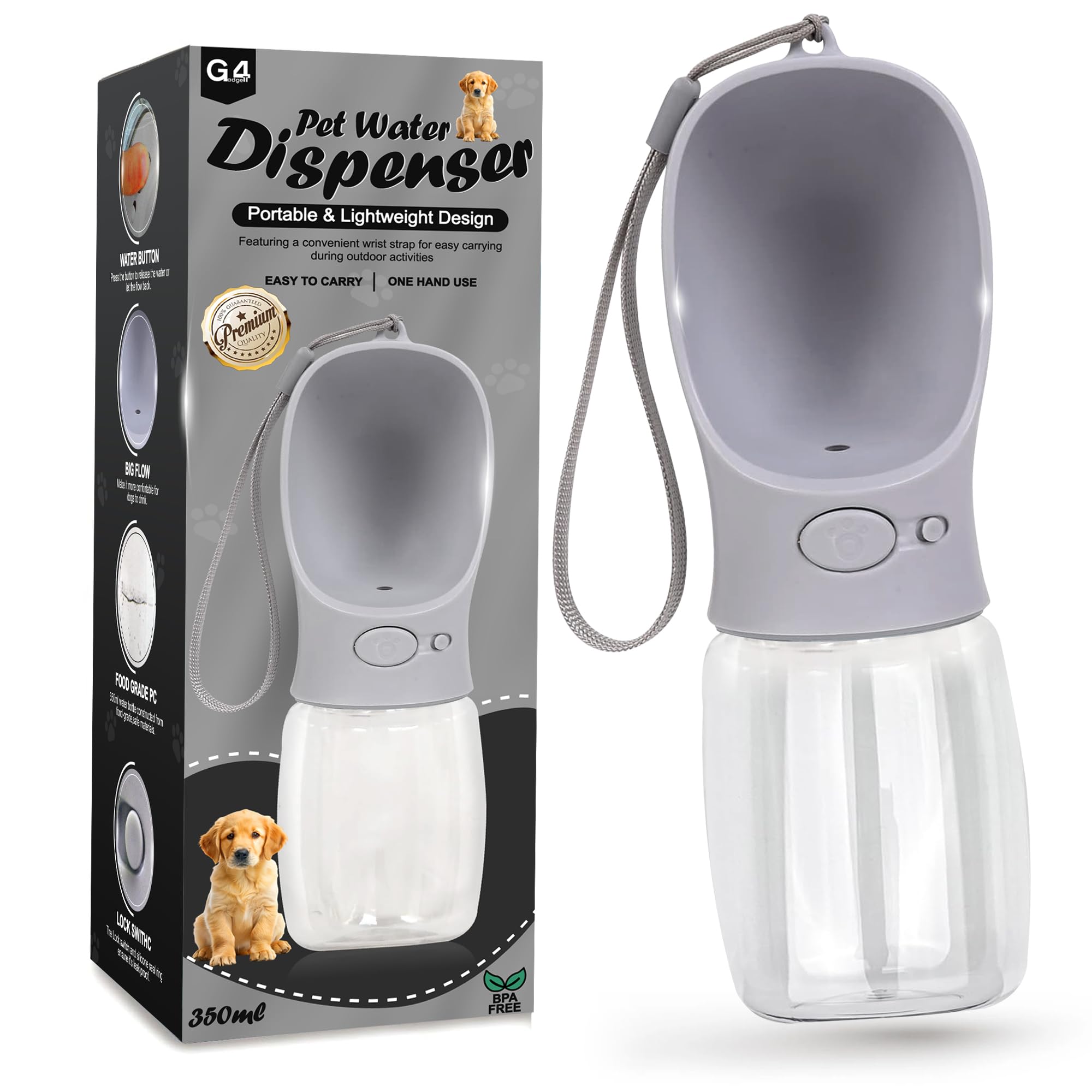 Dog Water Bottle 350ml Leak-Proof Pet Water Dispenser Food-Grade Antibacterial Pet Water Bottle – Leak-Proof Portable Outdoor Drinking Cup for Dogs & Cats, Travel Gift for Pets